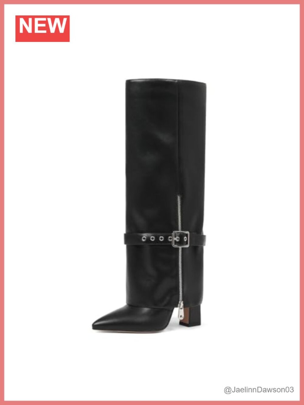 Fold Over Knee High Boots Pointed Toe Chunky Heel